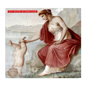 Immagine mito di Achille bambino che viene immerso nelle acque dalla madre tenuto per un piede